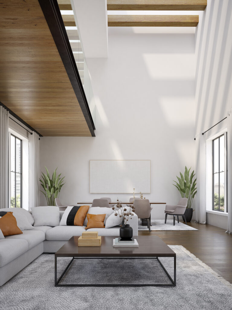 Minimalist Interior of modern living room 3 D rendering
